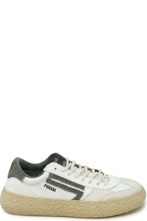 Puraai 1.01 Classic White And Green Vegan Leather Sneakers