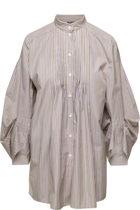 ウィメンズ Alberta Ferrettiのトップス Alberta Ferretti Beige Striped Poplin Shirt In Cotton Woman