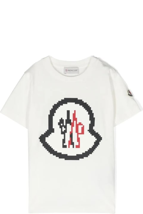 Sale for Boys Moncler White T-shirt With Pixel Logo