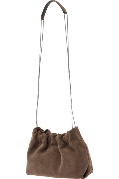 Fashion for Women Brunello Cucinelli 'soft' Brown Shoulder Bag With Precious Chain In Suede Woman