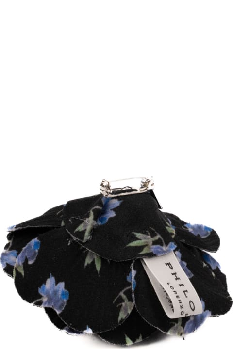 Philosophy di Lorenzo Serafini Brooches for Women Philosophy di Lorenzo Serafini Flower Brooch In Black Blue Fabric