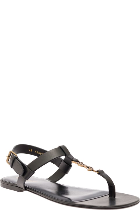 Black Sandals With Cassandre Hardware In Leather Man