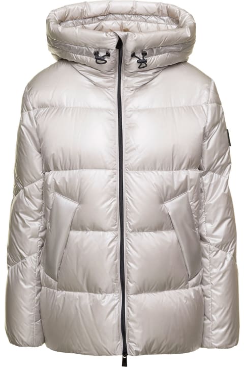 'larali' Ivory Down Jacket With Logo Patch In Nylon Woman
