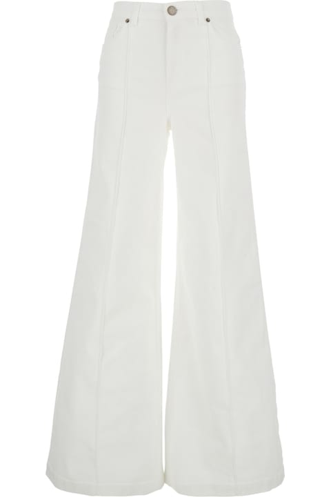 Homeware TwinSet White Pants With Wide Leg And Logo Patch On The Rear In Cotton Woman