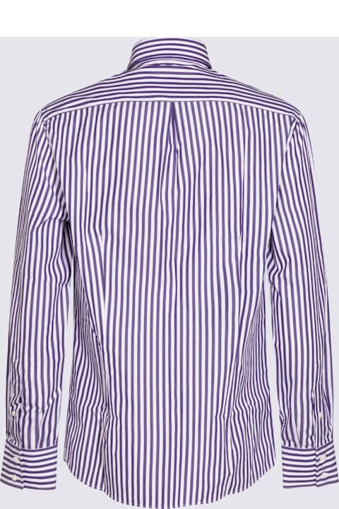 Shirts for Men Brunello Cucinelli White And Purple Cotton Shirt