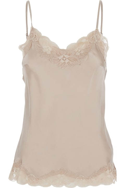 Gold Hawk Clothing for Women Gold Hawk Beige Sleeveless Top With Adjustable Spaghetti Straps And Floral Emellishment In Silk Woman