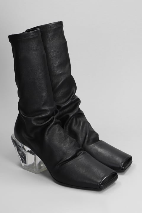 Boots for Women Rick Owens Stretch Sliver High Heels Ankle Boots In Black Leather