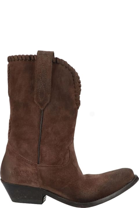 Golden Goose Boots for Women Golden Goose Wish Star Texan Ankle Boots In Brown Suede