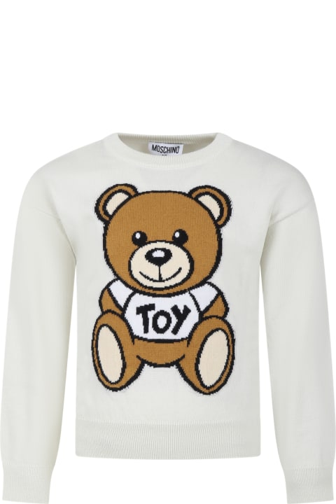 White Sweater For Kids With Teddy Bear