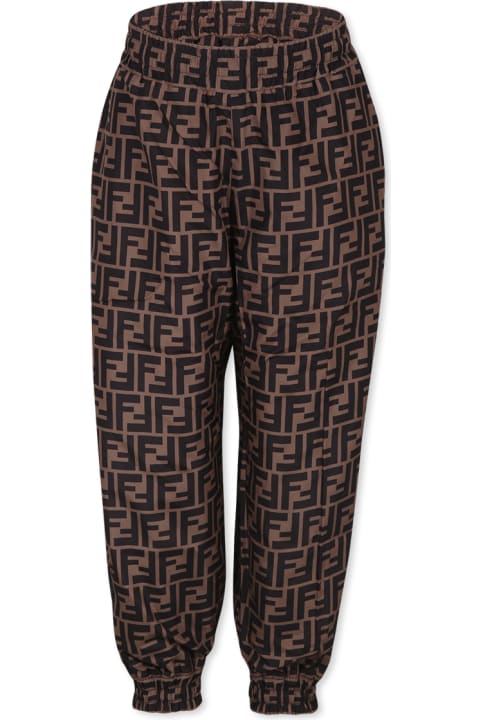 Fendi Bottoms for Boys Fendi Brown Reversible Trousers For Kids With Ff