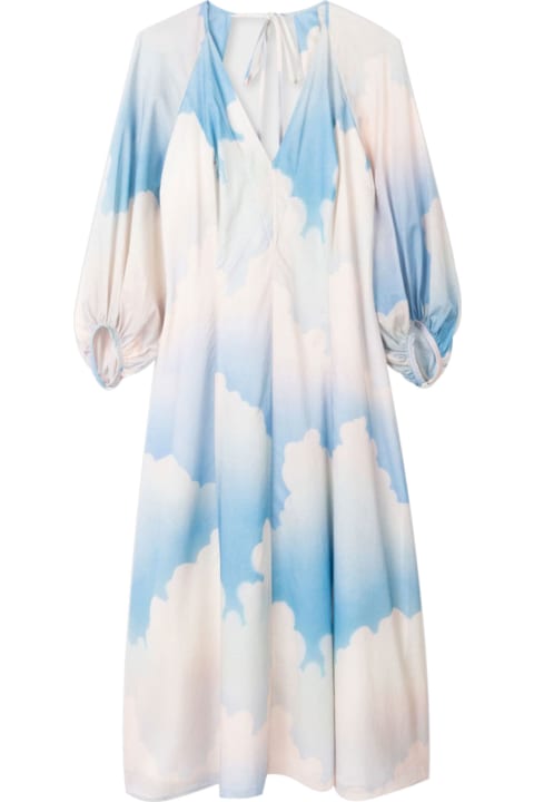Long Cloud Patterned Dress With Wide Sleeves