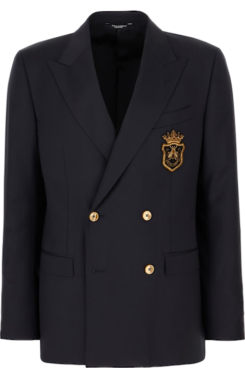 Homeware Dolce & Gabbana Navy Blue Stretch Wool Blazer