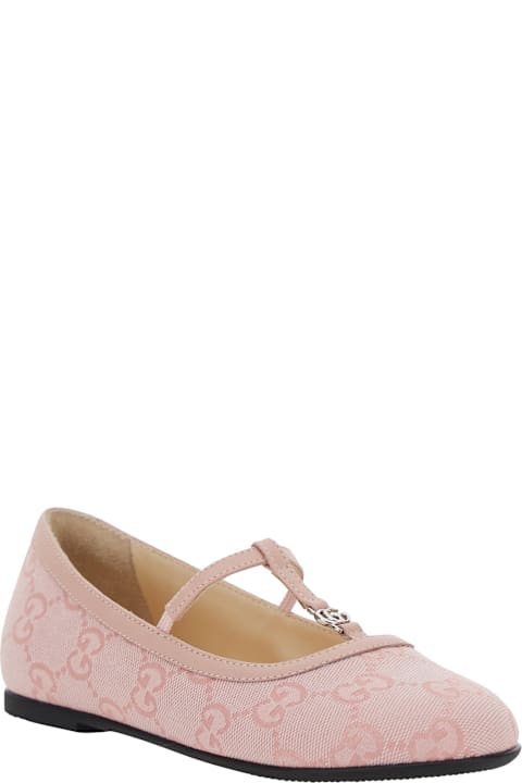 Homeware Gucci Pink Ballerinas With Metallic Logo And All-over Gg Motif In Fabric Girl