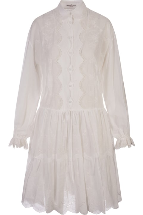 Ermanno Scervino Dresses for Women Ermanno Scervino White Midi Shirt Dress With Flower Embroidery
