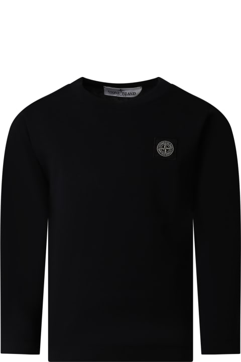 Fashion for Kids Stone Island Junior Black T-shirt For Boy With Iconic Compass