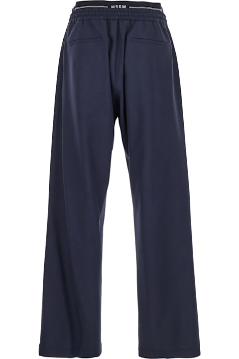 MSGM Pants for Men MSGM Blue Pants With Logo Band And Drawstring Waist In Cotton Man