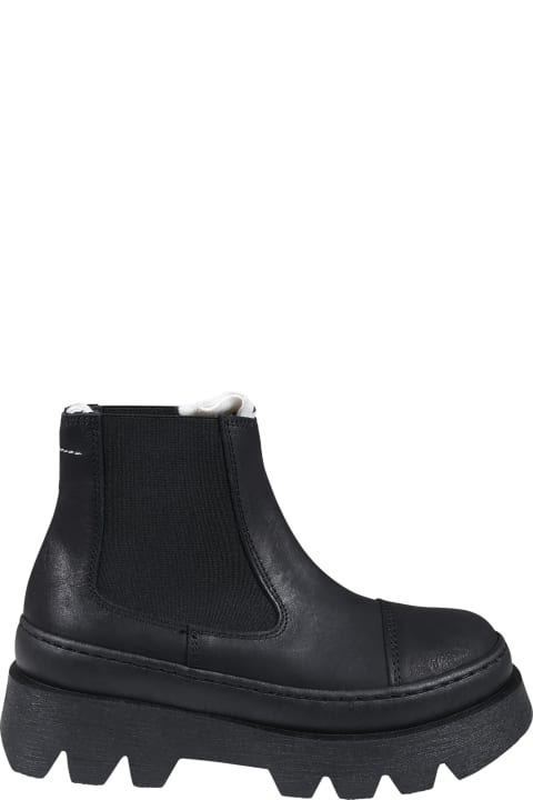 Shoes for Boys MM6 Maison Margiela Black Ankle Boots For Kids With Logo