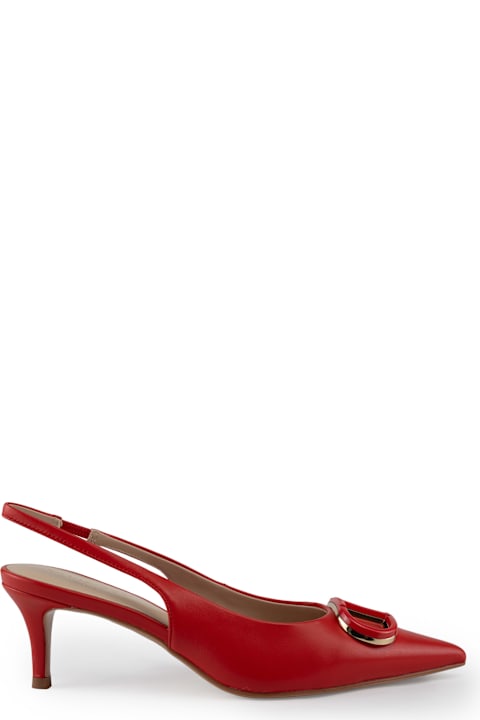 Homeware TwinSet Leather Sling Back Pumps With Oval-t Logo