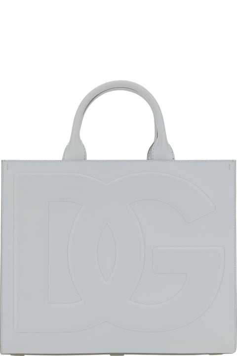 White Handbag With Tonal Dg Detail In Smooth Leather Woman