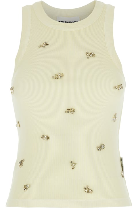 Homeware Des Phemmes Green Top With Crystals Decorations On The Front In Cotton Woman