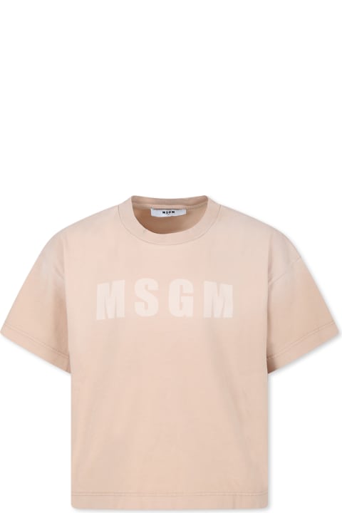 MSGM T-Shirts & Polo Shirts for Boys MSGM Beige T-shirt For Girl With Logo