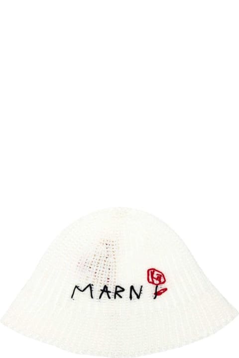 ウィメンズ Marniのヘアアクセサリー Marni White Crochet Bucket Hat