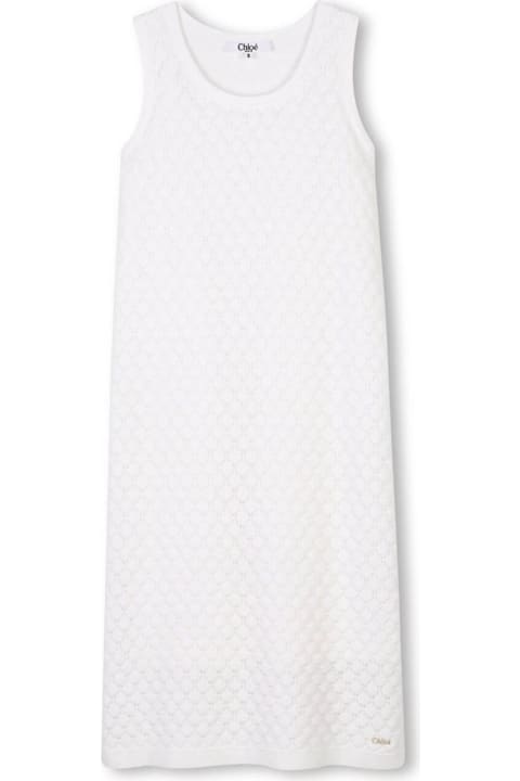 Chloé Dresses for Girls Chloé White Dress With Knit Design And Logo Patch On The Front In Cotton Girl
