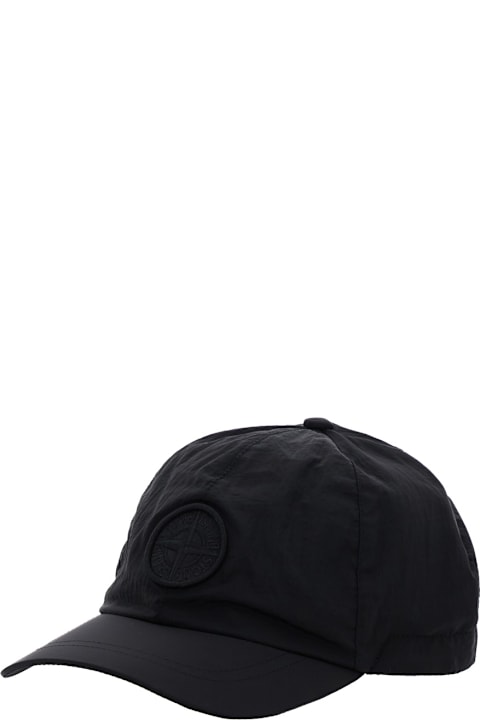 Stone Island Junior Accessories & Gifts for Boys Stone Island Junior Black Baseball Cap With Logo Patch On The Front And Adjustable Drawstring Closure In Tech Fabric Boy