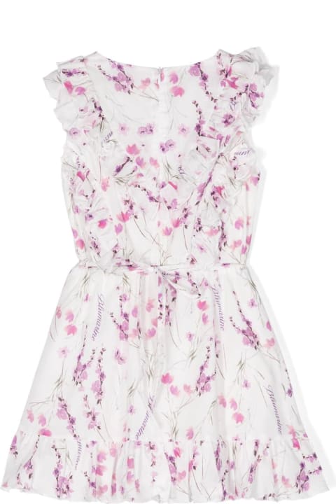 ガールズ ワンピース＆ドレス Miss Blumarine White Dress With Ruffles And Floral Print