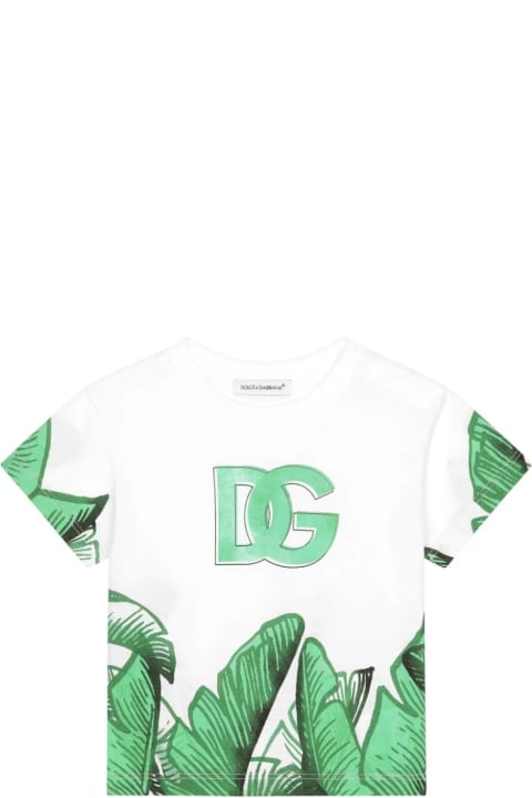 Topwear for Baby Boys Dolce & Gabbana White T-shirt With Logo And Green Banano Print