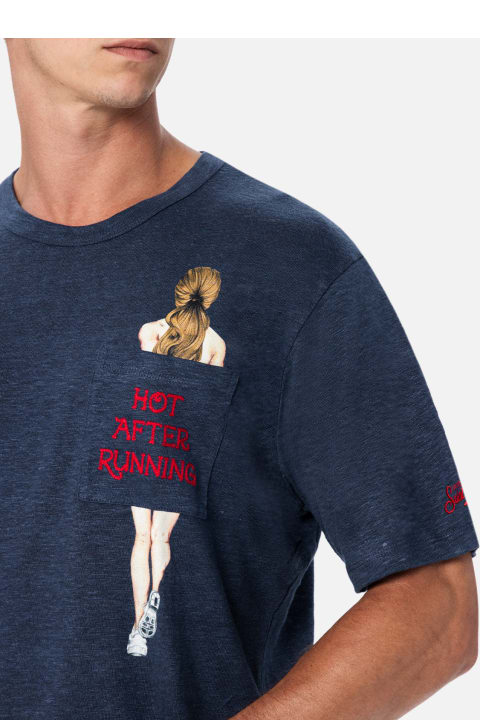 Homeware MC2 Saint Barth Man Linen Jersey T-shirt Ecstasea With Printed And Embroidered Pocket
