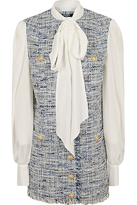 Homeware Balmain 4 Pkts Pussy Bowl Tweed Crepe Dress