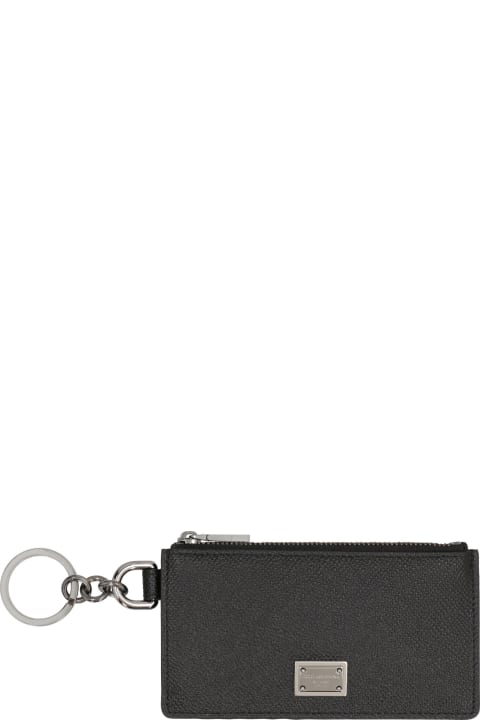Wallets for Men Dolce & Gabbana Calfskin Card Holder With Ring And Logo Tag