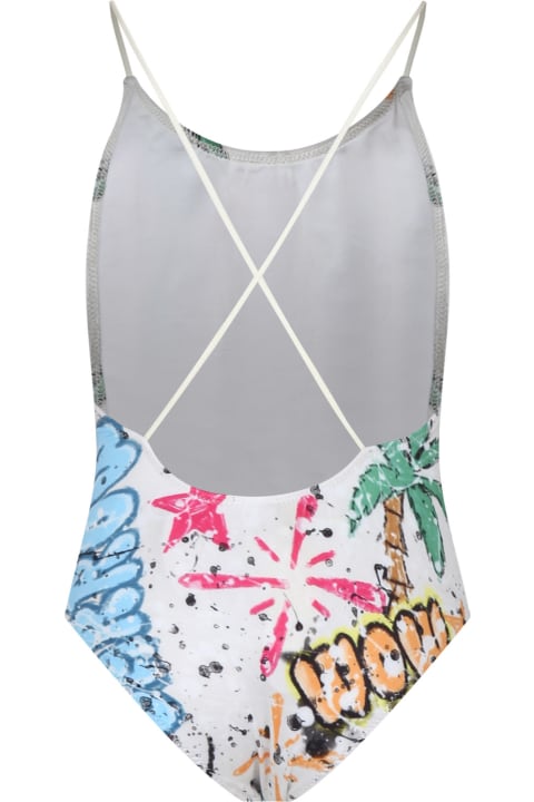 Barrow for Kids Barrow Ivory Swimsuit For Girl With Palm Tree And Smile Print