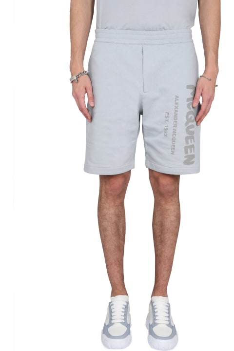 Pants for Men Alexander McQueen Bermuda Shorts With Graffiti Logo Print