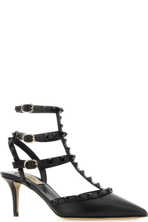 High-Heeled Shoes for Women Valentino Garavani Black Leather Rockstud Pumps