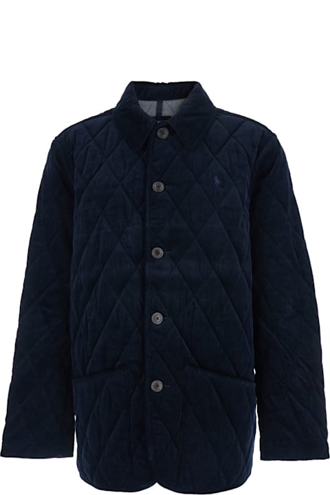 Polo Ralph Lauren for Kids Polo Ralph Lauren Blue Jacket With Classic Collar And Pony Embroidery On The Front In Quilted Corduroy Man