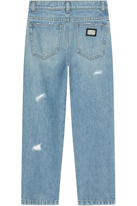 Dolce & Gabbana Bottoms for Boys Dolce & Gabbana Light Blue Jeans With Logo Plaque
