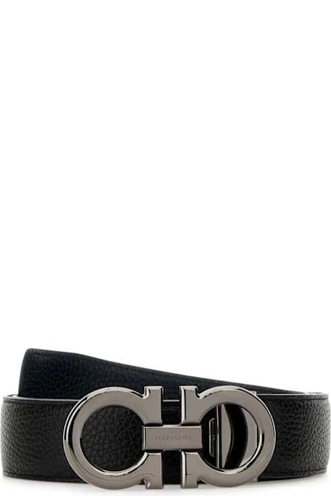 Ferragamo لـ Kids Ferragamo Black Leather Reversibile Belt