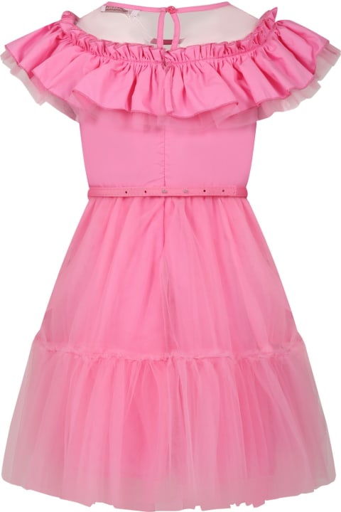 Monnalisa for Kids Monnalisa Pink Dress For Girl With Tulle And Ruffles