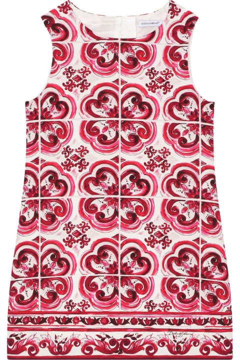 Dresses for Girls Dolce & Gabbana Short Dress In Cady With Fuchsia Majolica Print