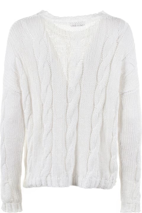 Base Sweaters for Women Base White Crew-neck Sweater With Braid Motif