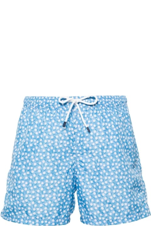Fedeli for Men Fedeli Light Blue Swim Shorts With Micro Daisy Pattern