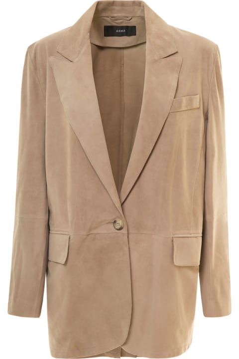 Grey One-button Single-breasted Jacket With Notched Revers In Suede Woman