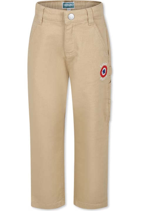 Kenzo Kids Bottoms for Boys Kenzo Kids Beige Trousers For Boy With Target Flower
