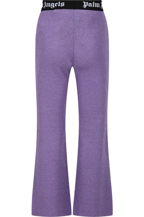 Palm Angels for Kids Palm Angels Purple Leggings For Girl With Logo