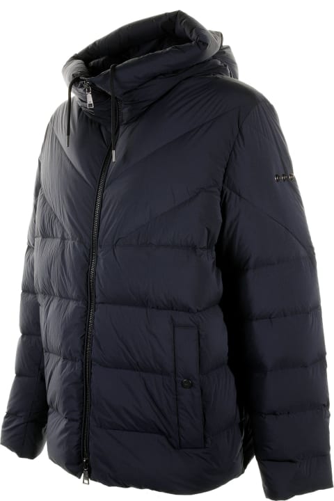 Navy Blue Men's Down Jacket With Hood