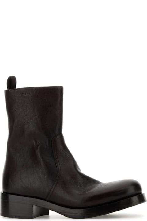 Prada Dark Brown Leather Ankle Boots