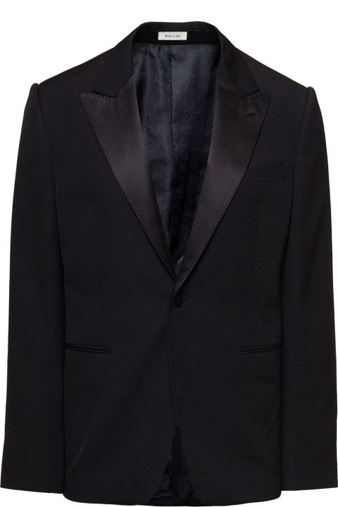 Black Single-breasted Jacket With Notched Revers In Wool Man