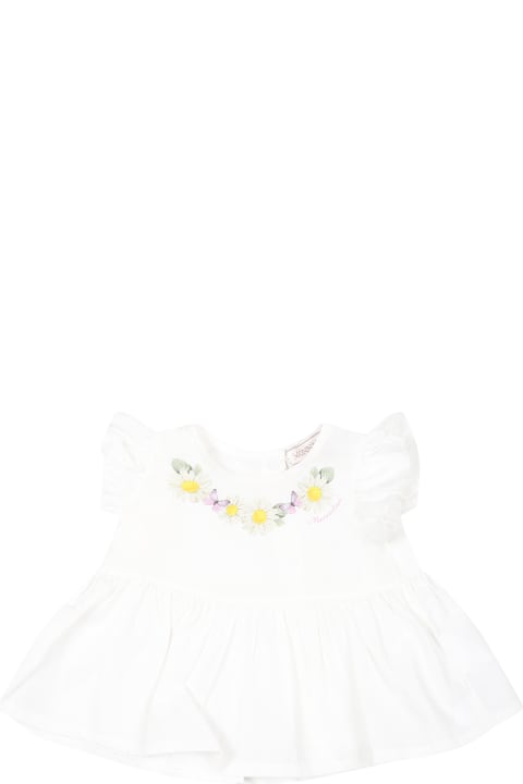 Monnalisa Bottoms for Baby Girls Monnalisa White Set For Baby Girl With Daisy Print
